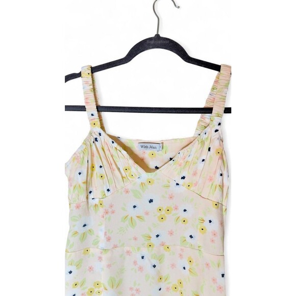 With Jéan Floral Mini Sundress Cream Peach Pansy Print Spaghetti Straps, Medium - Picture 4 of 11